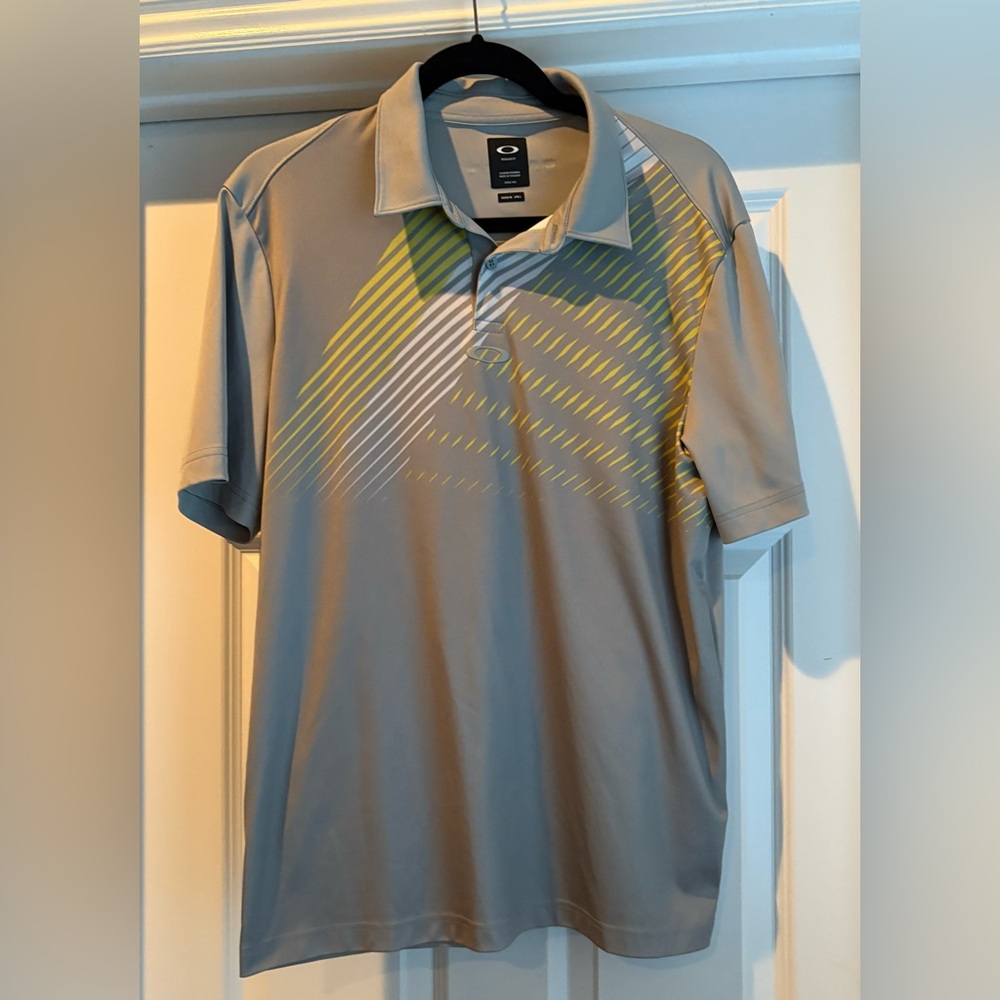 Oakley Gray and Yellow Men's Polo Shirt